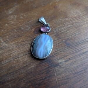 Sterling Silver Agate and Pink Gemstone Pendant